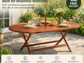 Foldable Acacia Wood Garden Table with Parasol Hole 160cm Weather Resistant