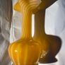 Vintage mid centuty Italian murano style hand blown art glass vase yellow & white swirls Image 6