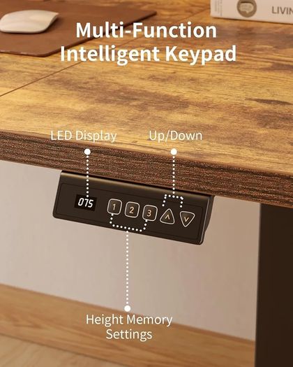 Electric Standing Desk 120 x 60 cm, Height Adjustable Sit Stand Desk with Memory Presets, Home Office Computer Desk, Black Frame with Vintage Brown Top
