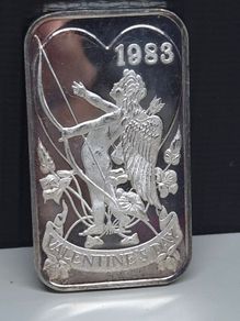 Vintage 1983 Madison Mint Valentines Day One Ounce Fine Silver Art Bar