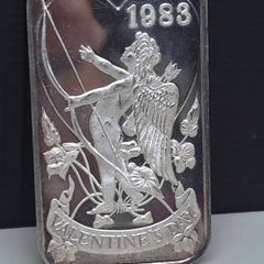Vintage 1983 Madison Mint Valentines Day One Ounce Fine Silver Art Bar