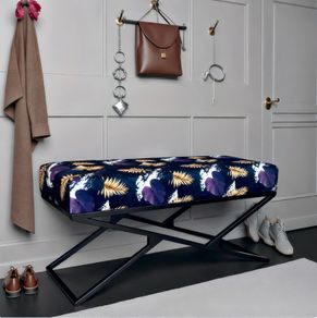Black Patterned Velvet Black Metal Frame Bench 100x40x40/50cm