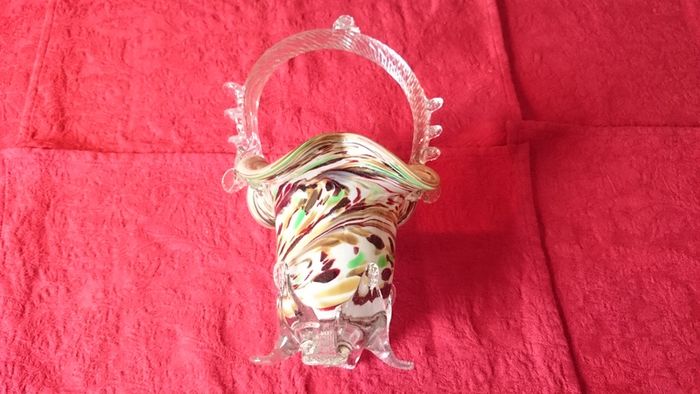 Murano Millefiori Art Glass Basket 10.75 Inches Tall