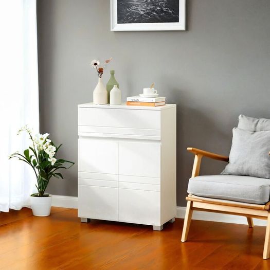 Bathroom cabinet white  bathroom cabinet, sideboard with drawer, bathroom cabinet with double door, adjustable shelf level, with feet, for bathroom, hallway, entrance area, 60 x 30 x 80 cm, white