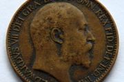 1909 farthing bronze british edwardian era coin