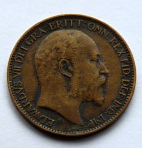 1909 farthing bronze british edwardian era coin