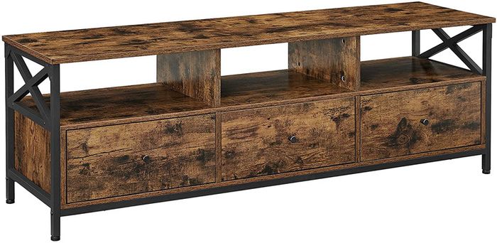 Lowboard TV Cabinet for TVs up to 65 Inches, 3 Drawers, 147 x 40 x 50 cm, Industrial Design, Steel Frame, Vintage Brown/Black