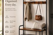 Hallway Coat Rack with Bench &amp; Shoe Storage 9 Hooks Industrial Coat Stand