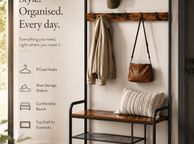 main image for ad Hallway Coat Rack with Bench &amp; Shoe Storage 9 Hooks Industrial Coat Stand