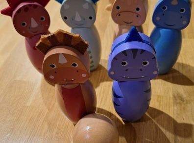 Wooden Dinosaur Figurine Skittles Set