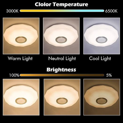 SALE Ceiling Lights for Bedroom, 36W Dimmable RGB Music Ceiling Light with Bluetooth Speaker, Remote/APP Control, for Bathroom, Lounge, Living Room, Kid's Room