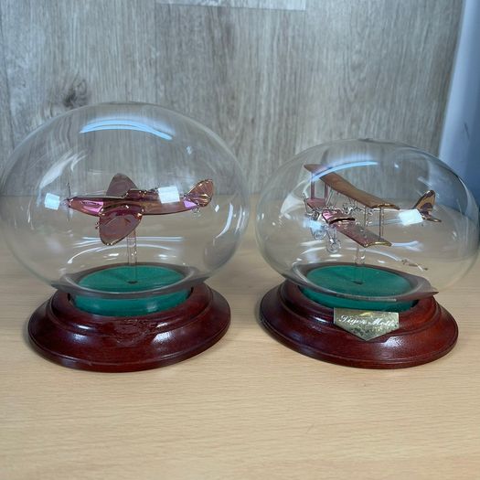Vintage Northumbrian Glass Tiger Moth and Spitfire Glass Plane Ornament
