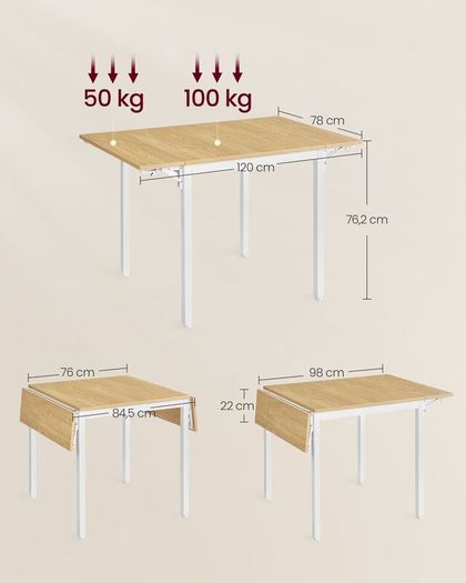 Foldable Dining Table for 4 People  Space-Saving, Stylish & Easy to Assemble  Oak, Black, or Vintage Brown