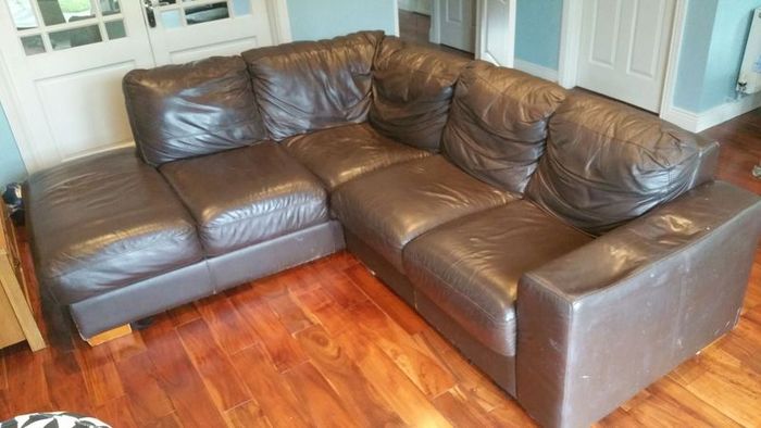 Leather corner sofa. Splits into 2.