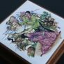 Vintage CHINESE WOODEN jewelry box unusual HANDPANTED lid 4,5" x 4,5" H 2,3" Image 5