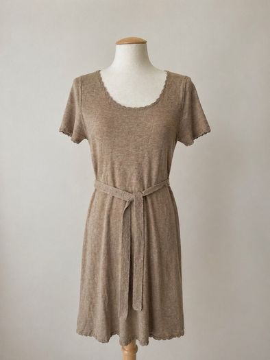 Massimo Dutti Wool and Cashmere Knit Dress Beige Belted Dress Size M