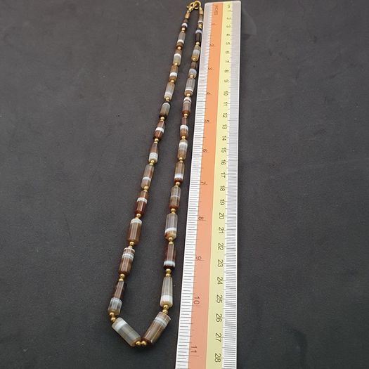 Authentic Antique Yemeni Banded Agate Beads Necklace 22 inches