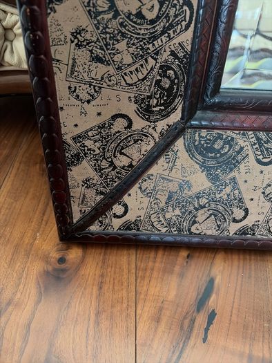 Vintage Stamp Print Mirror and Matching Wine Box Set