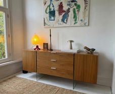 Vintage Mid Century Walnut & Glass Sideboard