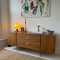 Vintage Mid Century Walnut & Glass Sideboard