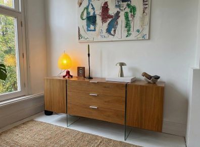 Vintage Mid Century Walnut & Glass Sideboard