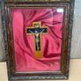 VTG Framed Wooden Crucifix Red Velvet backing Jesus Christ Figure Image 5