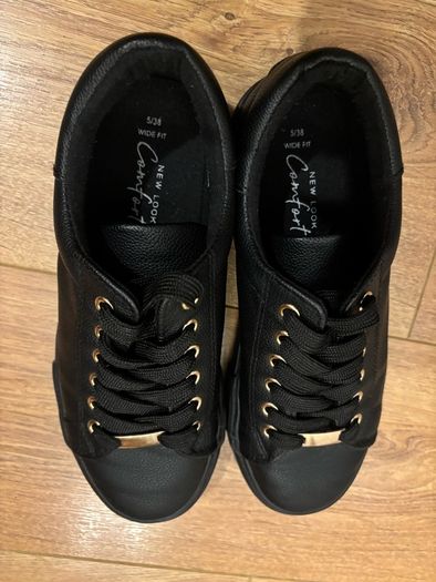 Black & Gold Faux Leather Trainers Size 5