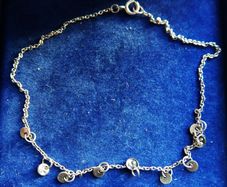 Vintage Sterling Silver925 Disc Charm Anklet Bracelet length 10" - 1,6g