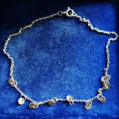 Vintage Sterling Silver925 Disc Charm Anklet Bracelet length 10" - 1,6g