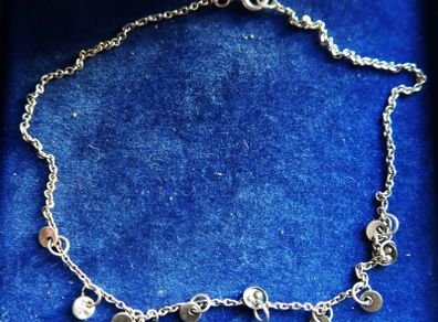 Vintage Sterling Silver925 Disc Charm Anklet Bracelet length 10" - 1,6g
