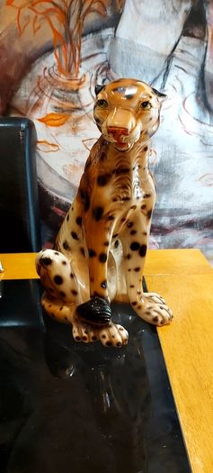 Vintage Ceramic 70's Leopard  Statue Ornament