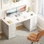 Computer Desk with Drawers, 120x48cm Modern Office Desk with Storage, Small Study Table for Home Office, White Image 6