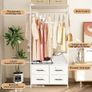 Clothes Rail with Drawers for Bedroom, with 4 White Fabric Drawers, 4 Side Hooks and Metal Frame 30D x 80W x 172H cm Image 4