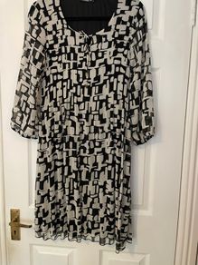 Sophie B Cream & Black Abstract Print Dress - Size 16