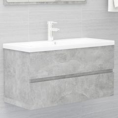 Sink Cabinet with Built-in Basin Concrete Grey Chipboard