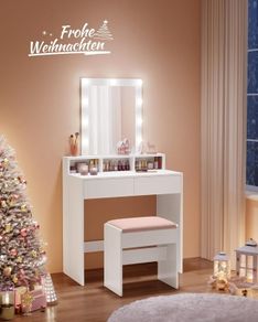 Dressing Table with LED  Bulbs & padded Stool