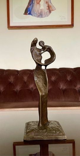 Abstract Modernist Bronze Mother and Child Sculpture Statue Figurine