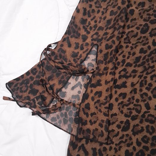 Boohoo Brown Black Leopard Y2K Grunge Tie Front V Neck Flared Mini Dress 16UK/44EU