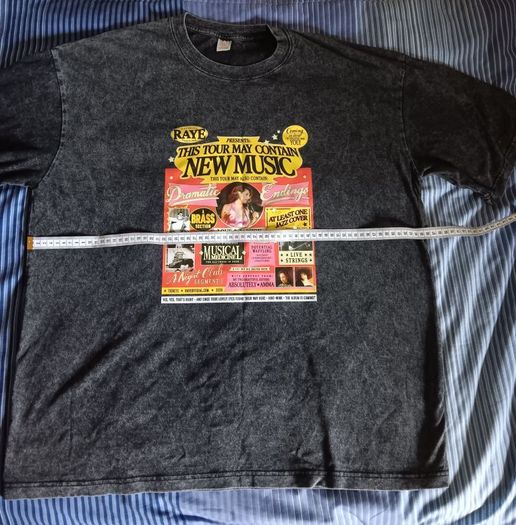 Distressed Grey RAYE This Tour May Contain New Music Double Sided T Shirt. XXL - Width: 65cm, Length: 75cm.