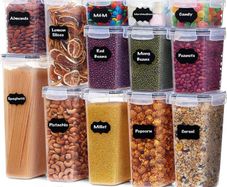 13pcs Airtight Food Storage Containers with Universal Lids, Plastic Cereal Storage Containers with Labels Marker for Flour Sugar Dry Food in Kitchen Pantry Cabinet Organization, BPA Free (FREE POSTAGE)