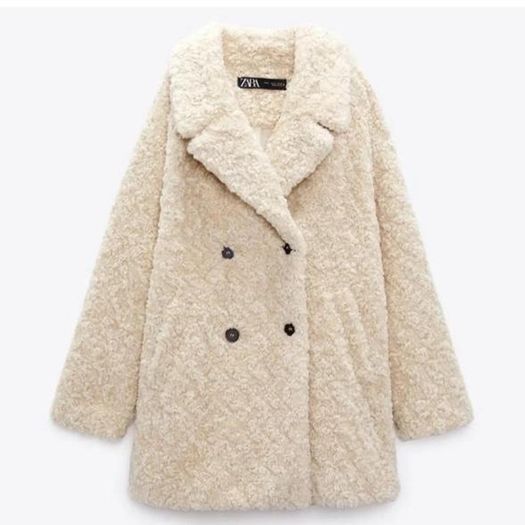Zara Faux Fur Shearling Coat Ecru/Beige Size L