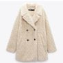 Zara Faux Fur Shearling Coat Ecru/Beige Size L Image 3