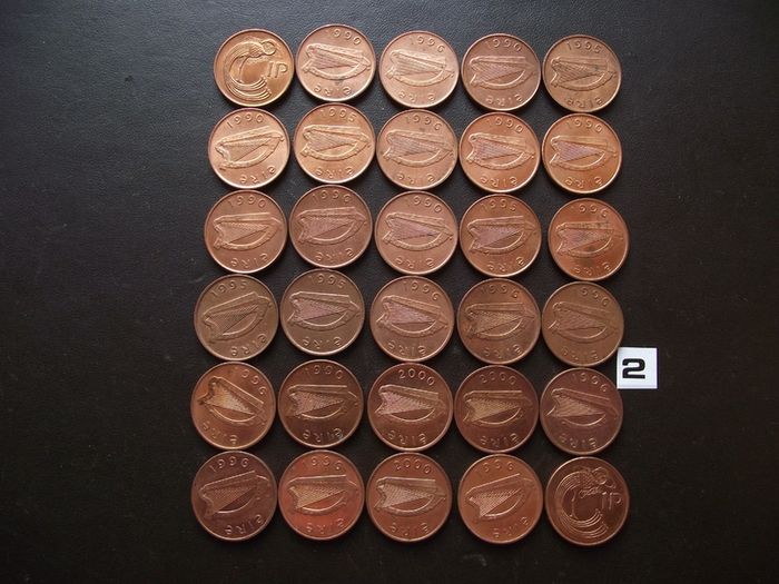 30 Irish 1 penny coins (1988-2000) Nice Condition!