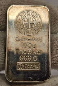 Argor Heraeus SA Switzerland 100 Grams Fine Silver 999.0 Melter Asseyer