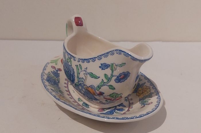 Beautiful Vintage Masons Ironstone Individual Gravy Boat and Matching Underplate in the Regency Pattern, Circa 1940 - Unusual Size