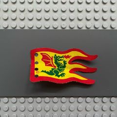 lego Cloth Flag 8 x 5 Wave with Red Border and Green Dragon Pattern - Single-Sided Print