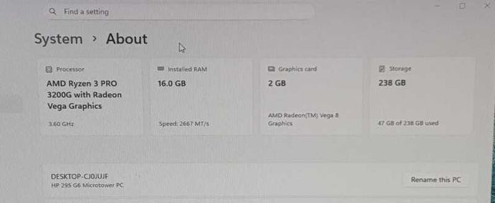 Hp 295 G6 Mt Pc - Ryzen 3 Pro 3200g - 16gb Ram - 256gb Nvme Ssd
