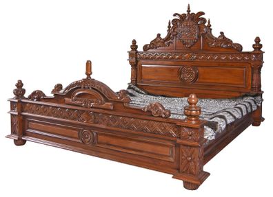 Mahogany Double Bed solid mahogany wood, masterful carvings, handmade