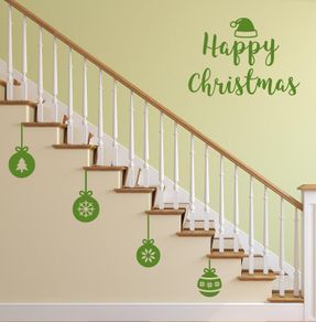 Wall Window Decal Christmas Baubles Decoration, Happy Christmas, Set of Christmas Decals, Santa's hat, Santa's hat decal