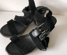 OFFICE London black suede wedge sandals size 6